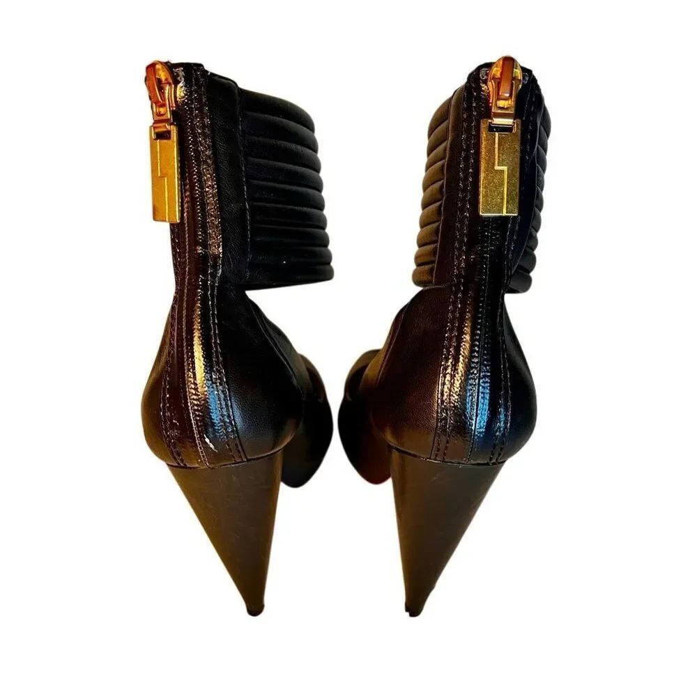 L.A.M.B. LAMB Black Leather Cuff Stilettos Peep Toe Heels Y2K Designer Size 6M - Picture 8 of 16